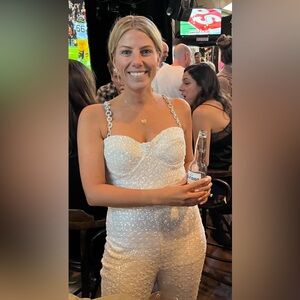 NADINE MERABI White Sequin Jumpsuit